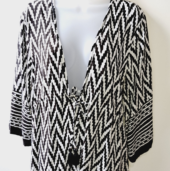 Blue Island Beach Swim Cover Up Size Medium Drawstring Waist V Neck Pullover - Picture 4 of 15